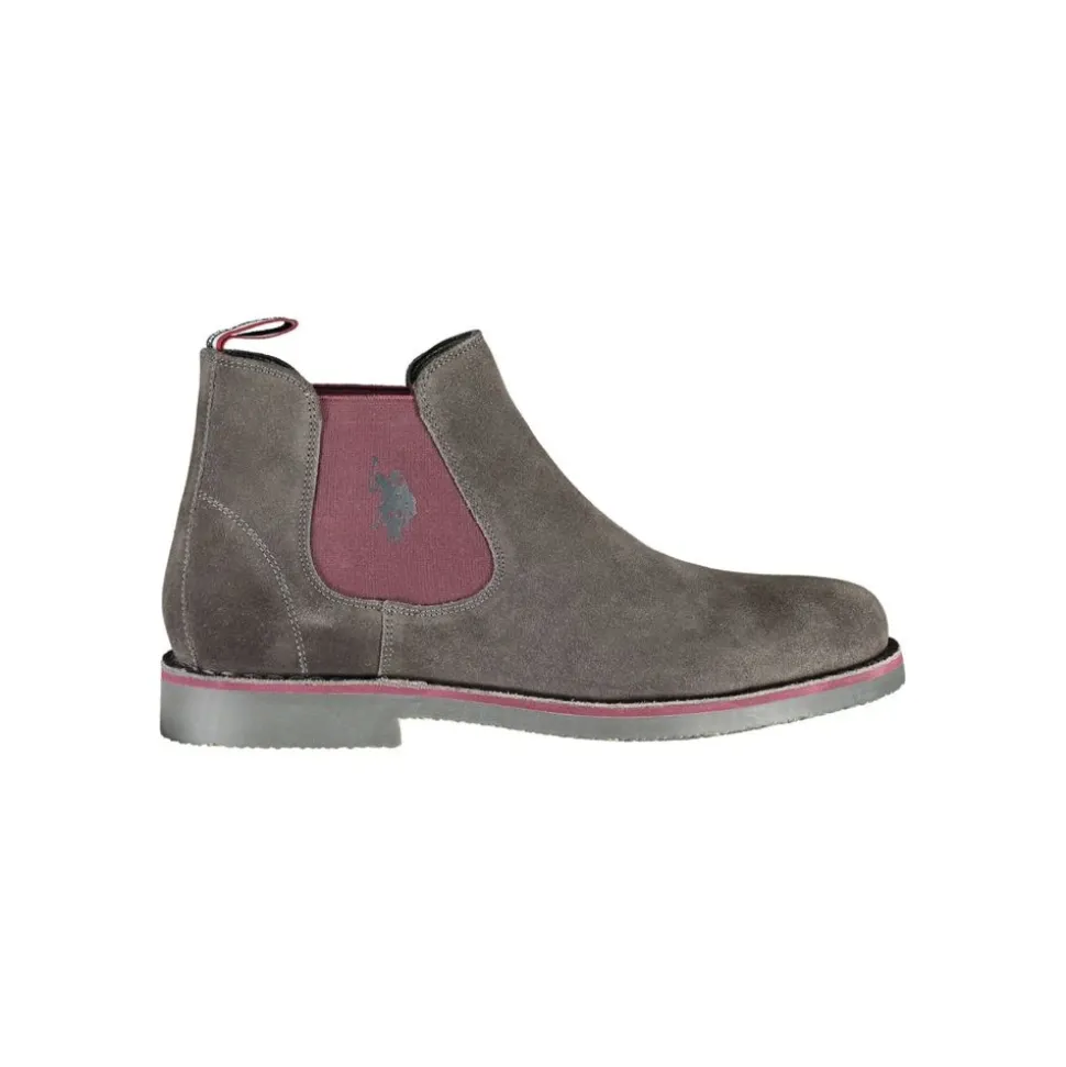 Gray Leather Ankle Boots