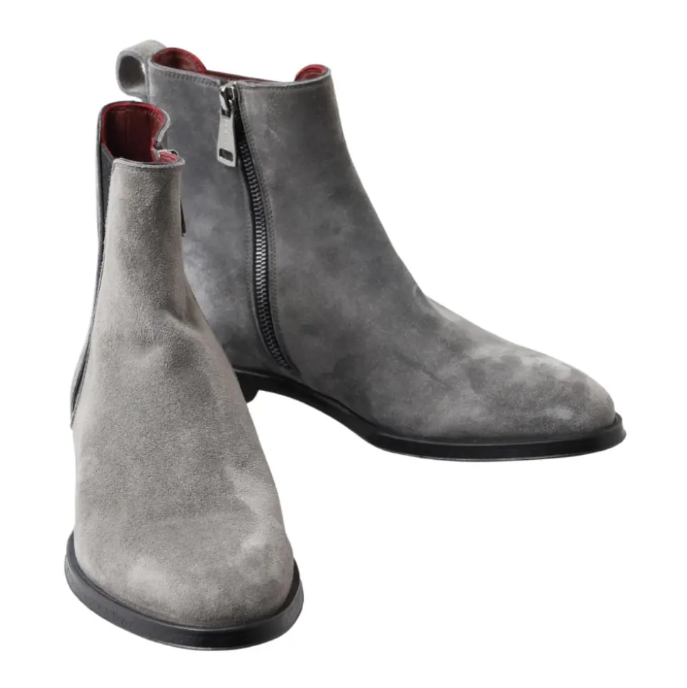 Gray Leather Chelsea Zipper Boots