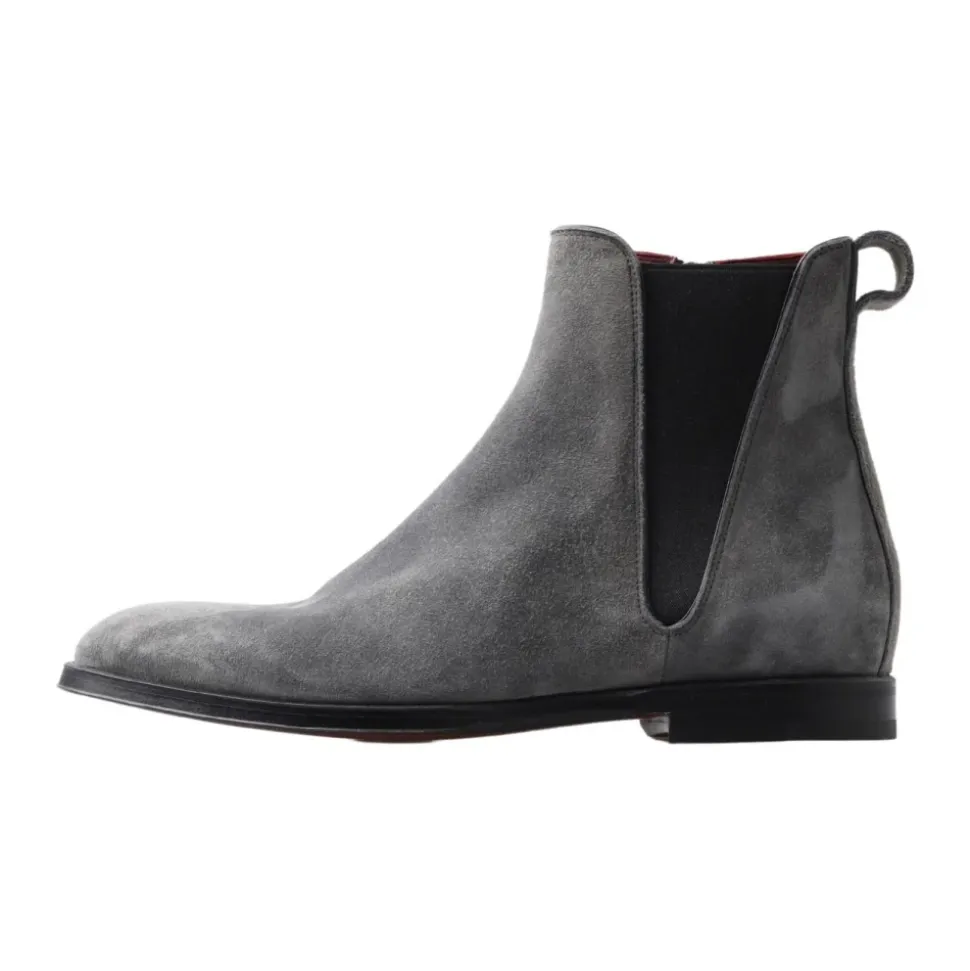 Gray Leather Chelsea Zipper Boots