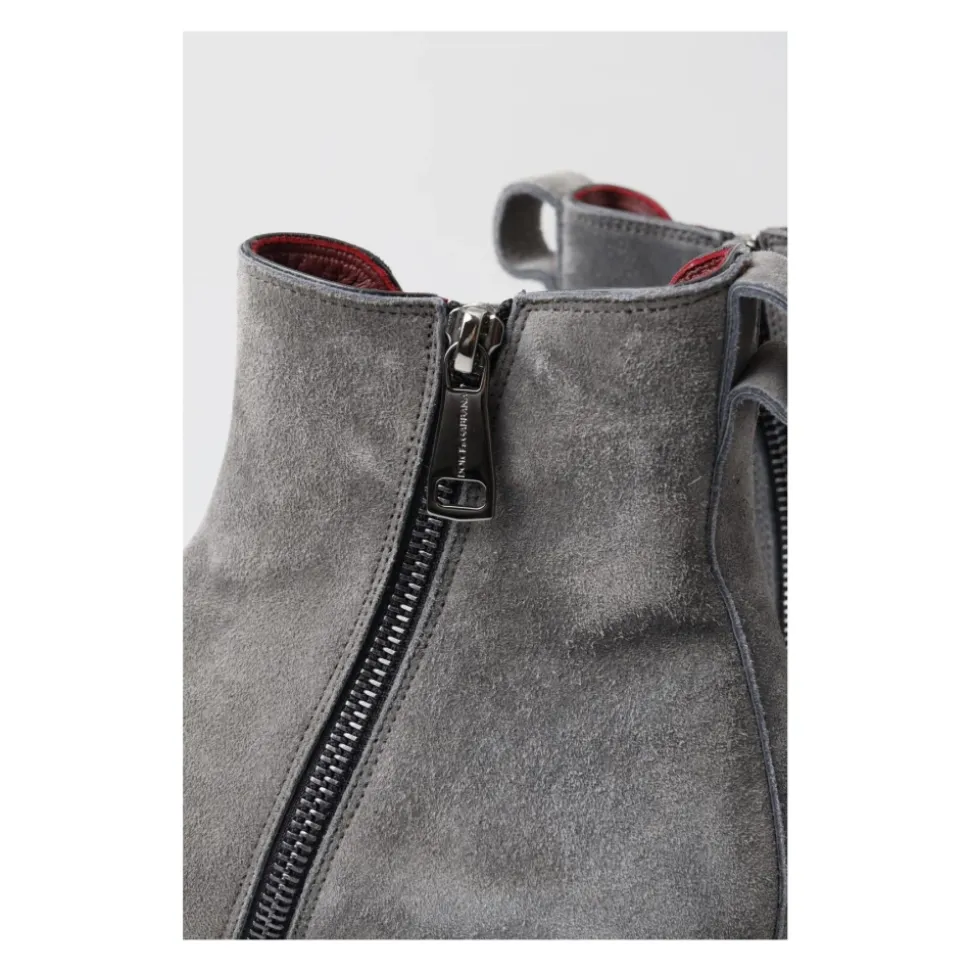 Gray Leather Chelsea Zipper Boots