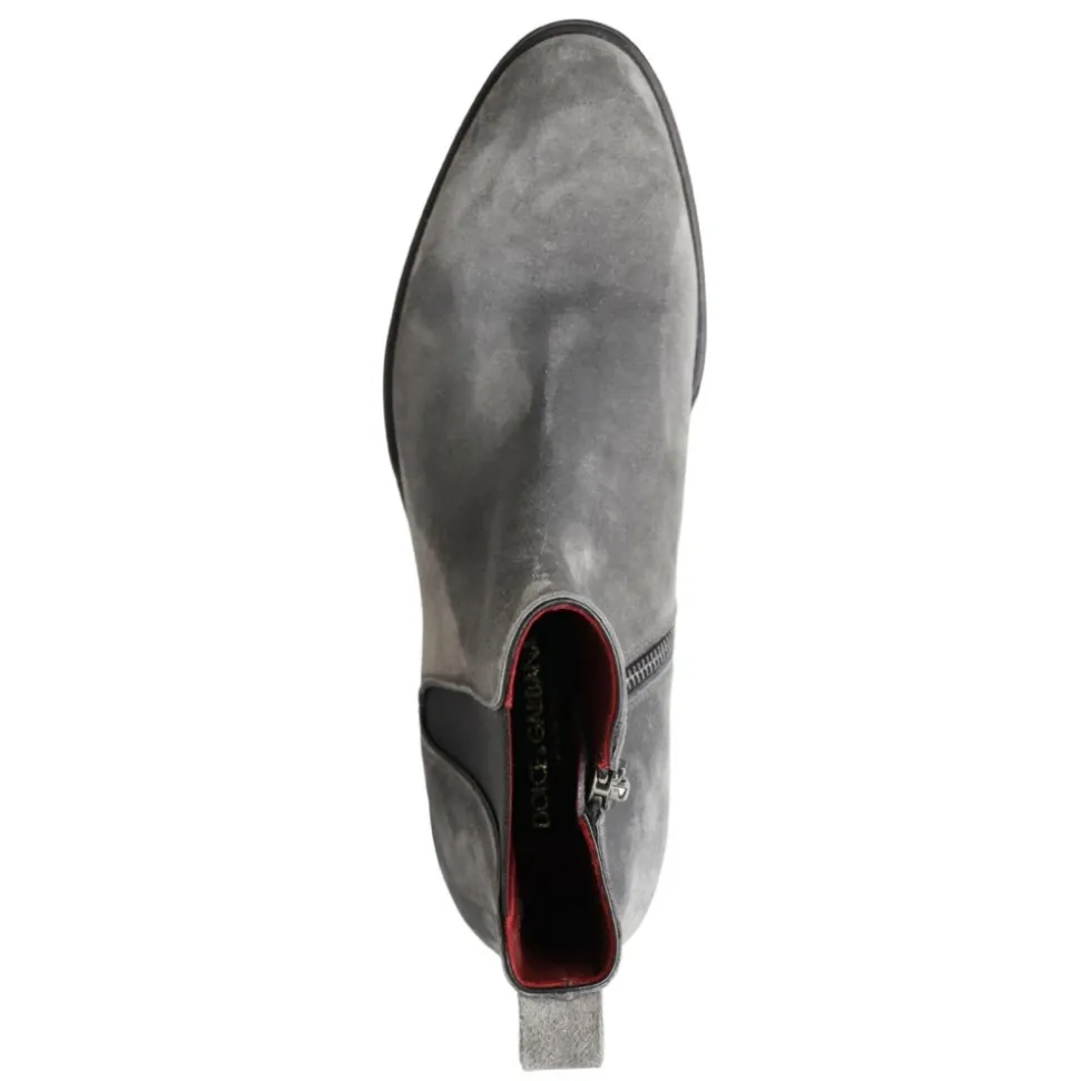 Gray Leather Chelsea Zipper Boots