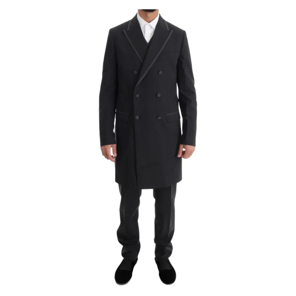 Gray Wool Stretch 3 Piece Two Button Suit