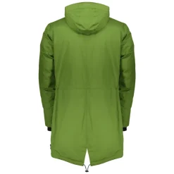 Green jacket with adjustable hood