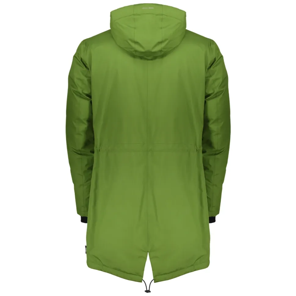 Green jacket with adjustable hood