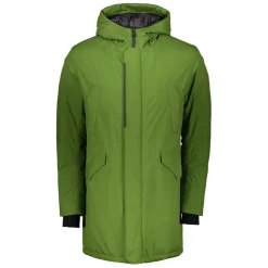 Green jacket with adjustable hood