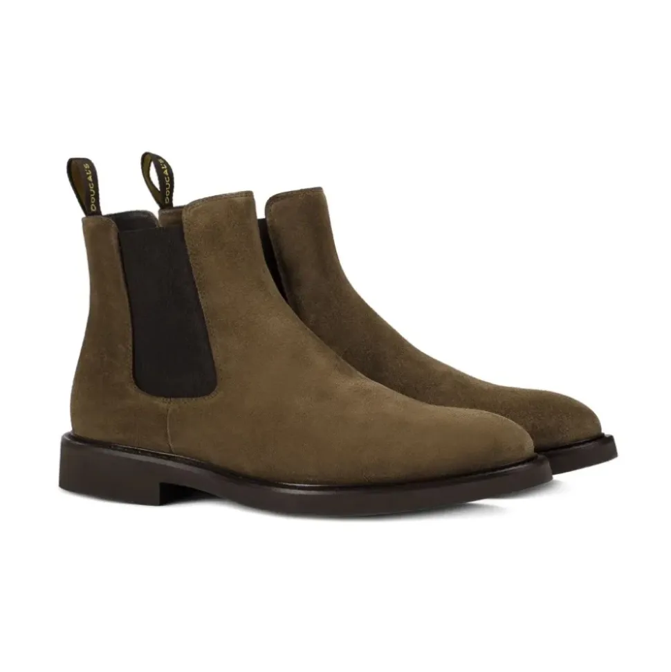 Green Leather Boots with Rubber Sole