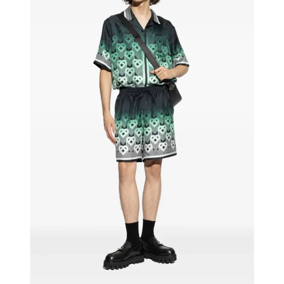 Green Silk Shirt with Monogram Print