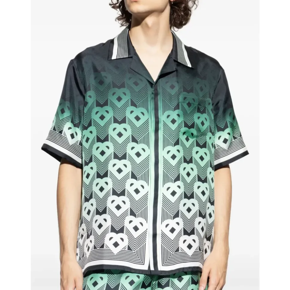 Green Silk Shirt with Monogram Print
