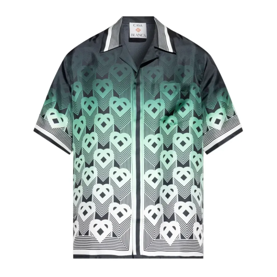 Green Silk Shirt with Monogram Print