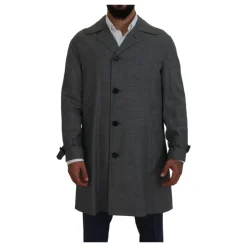 Grey Checkered Trenchcoat, Elegant Style