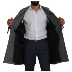 Grey Checkered Trenchcoat, Elegant Style