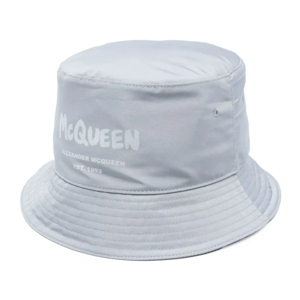 Grey Cotton Logo Print Adjustable Hat