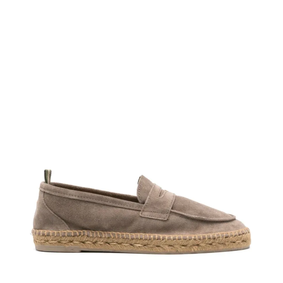 Grey Flat Loafers with Braided Sole
