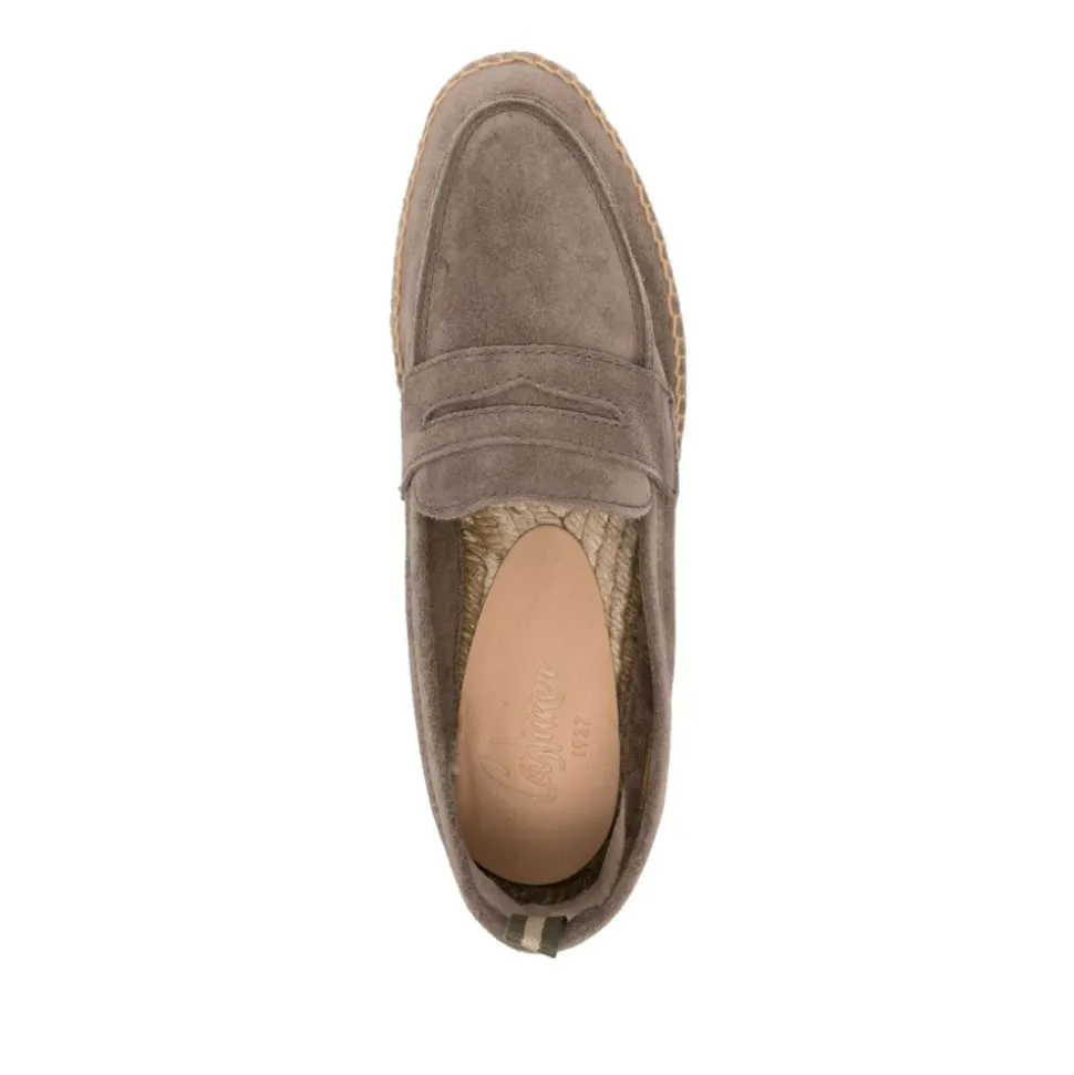 Grey Flat Loafers with Braided Sole