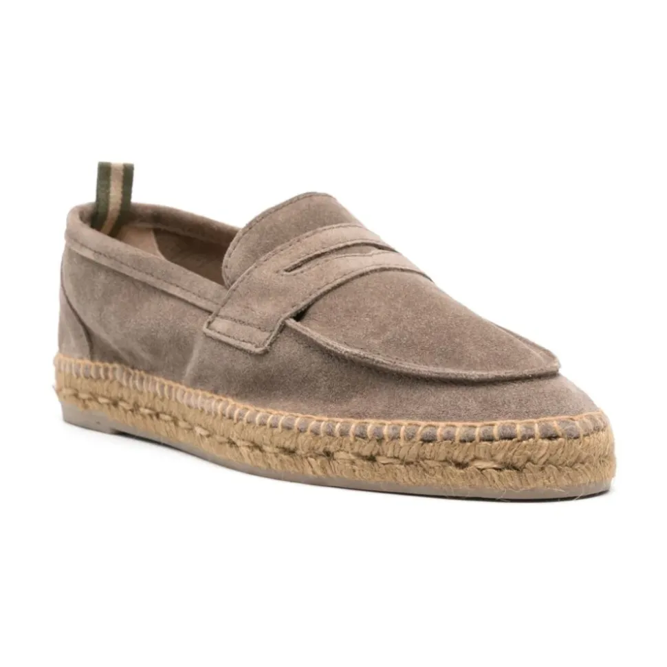 Grey Flat Loafers with Braided Sole