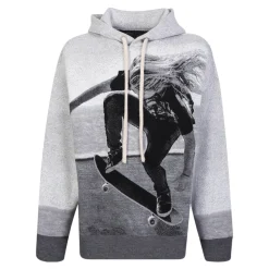 Grey Knitwear Hooded Sweatshirt Skate Graphic