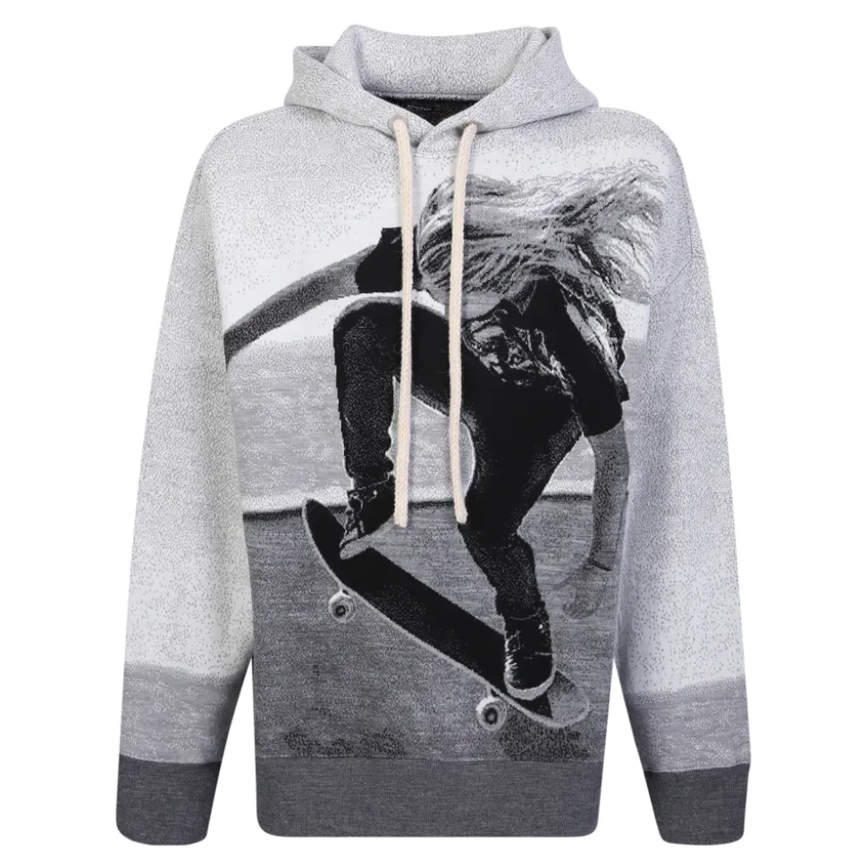 Grey Knitwear Hooded Sweatshirt Skate Graphic