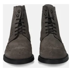 Grey Lace-Up Ankle Boots with Toe Detail