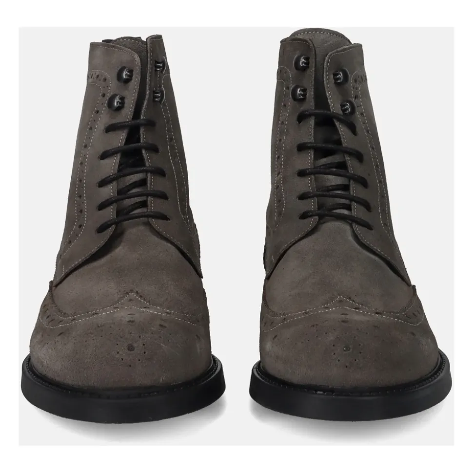 Grey Lace-Up Ankle Boots with Toe Detail