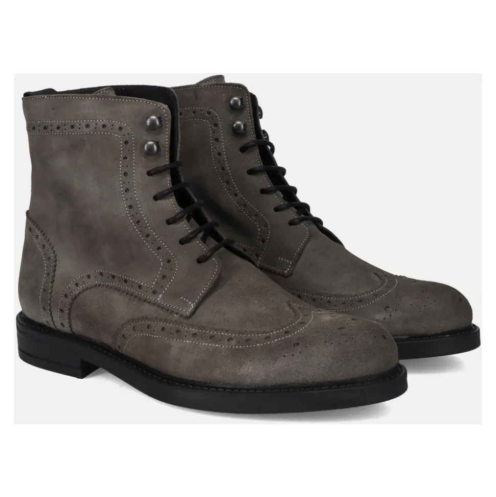 Grey Lace-Up Ankle Boots with Toe Detail