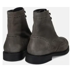 Grey Lace-Up Ankle Boots with Toe Detail