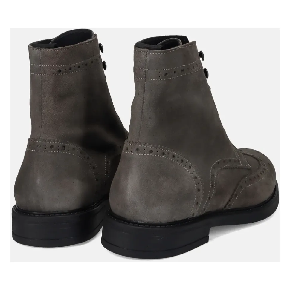 Grey Lace-Up Ankle Boots with Toe Detail