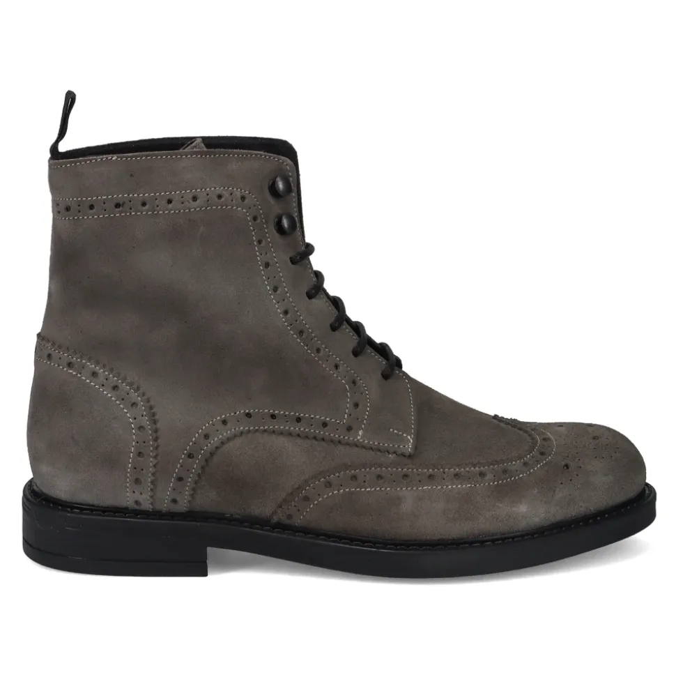 Grey Lace-Up Ankle Boots with Toe Detail
