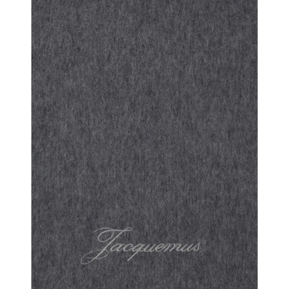 Grey Wool Cashmere Logo Scarf Woman