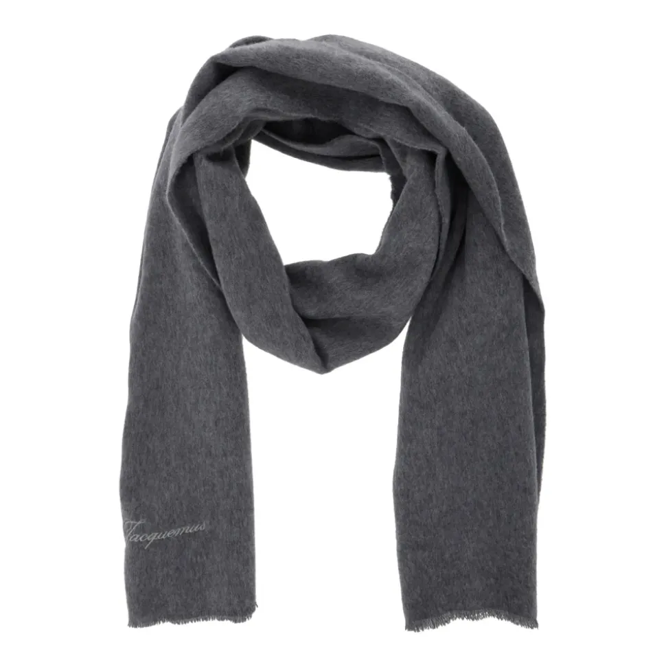 Grey Wool Cashmere Logo Scarf Woman