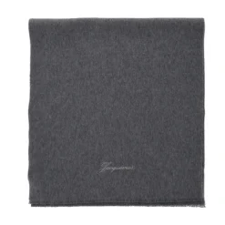 Grey Wool Cashmere Logo Scarf Woman