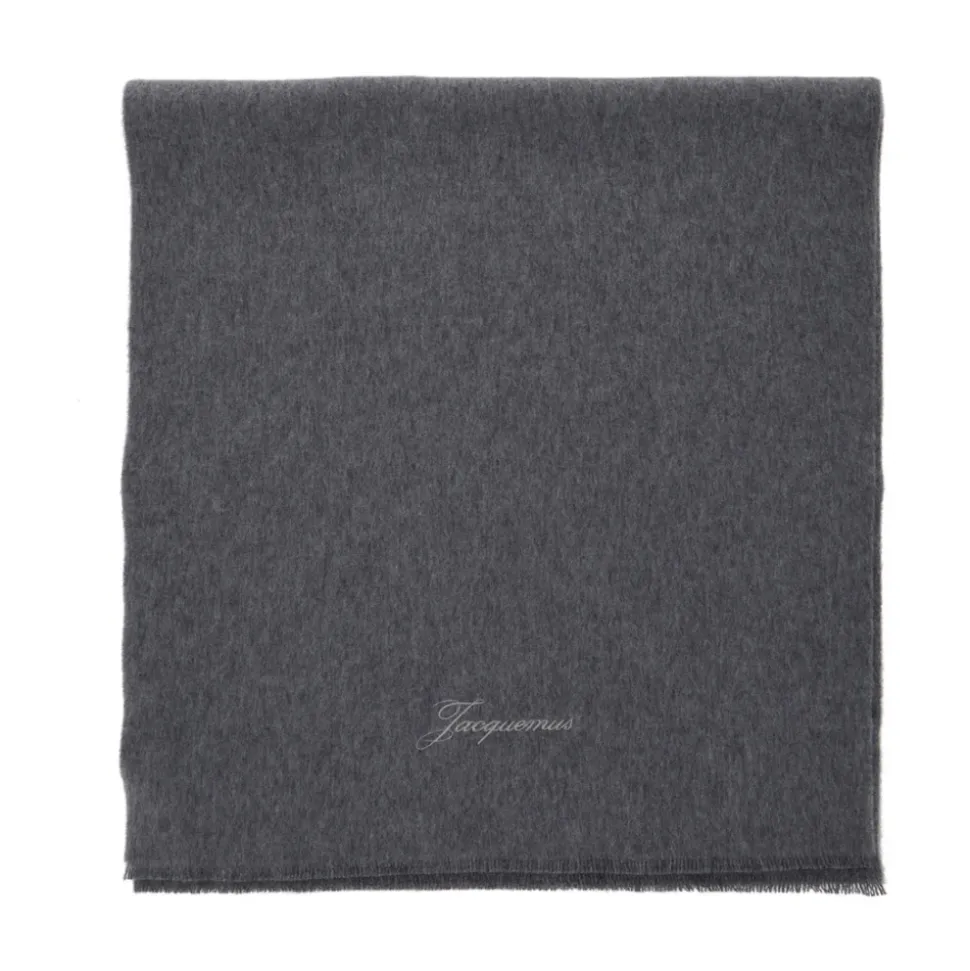 Grey Wool Cashmere Logo Scarf Woman