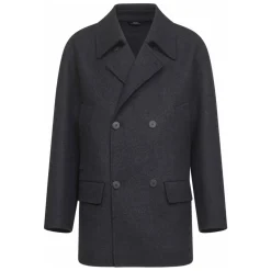 Grey Wool Double-Breasted Coat