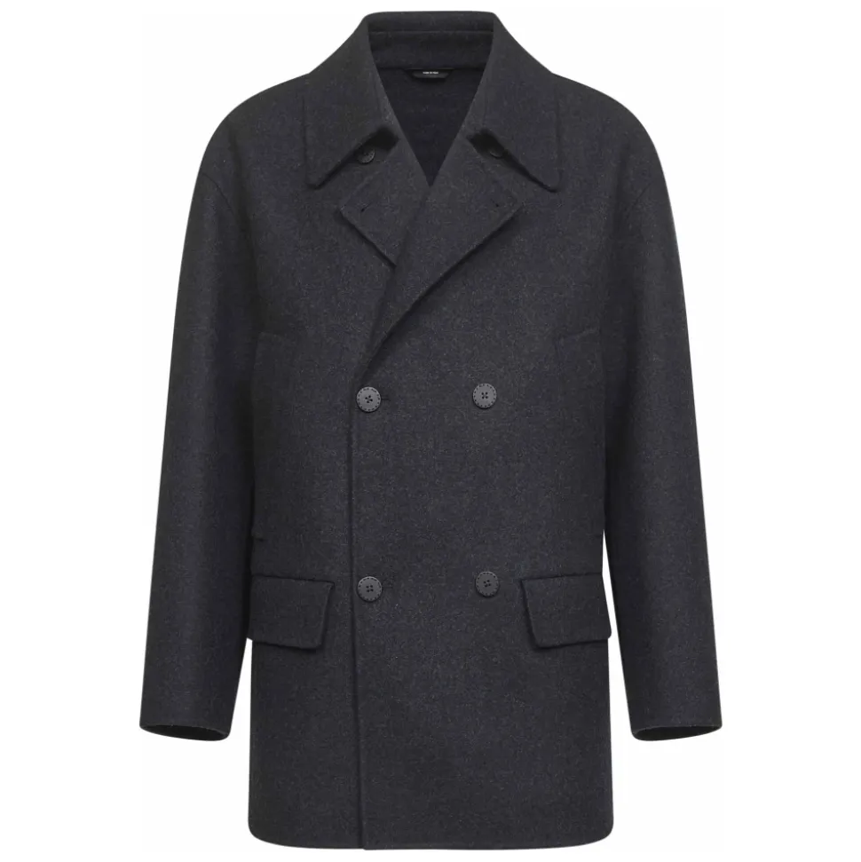 Grey Wool Double-Breasted Coat