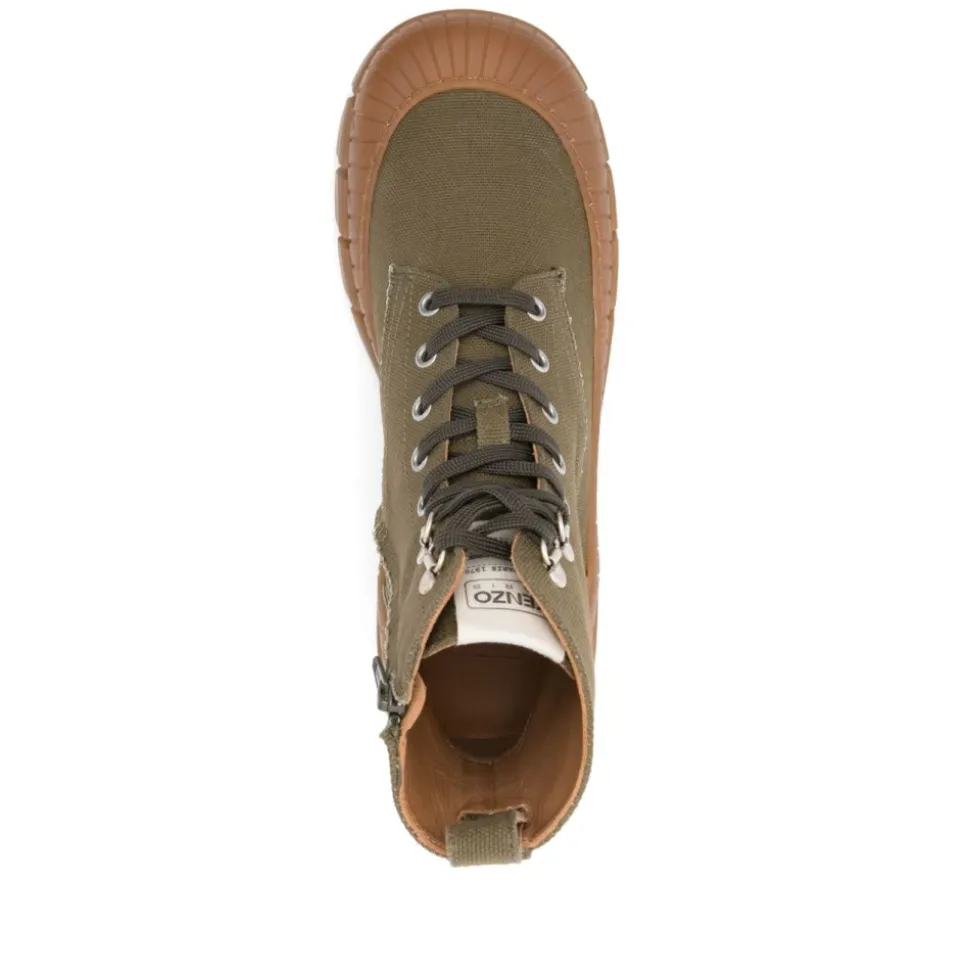 Khaki Lace-Up Rubber Sole Sneakers