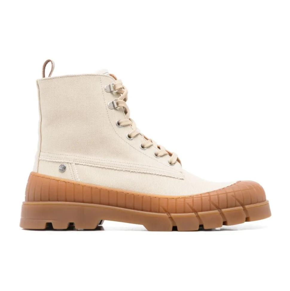 Lace-Up Side Zip Rubber Sole Boots