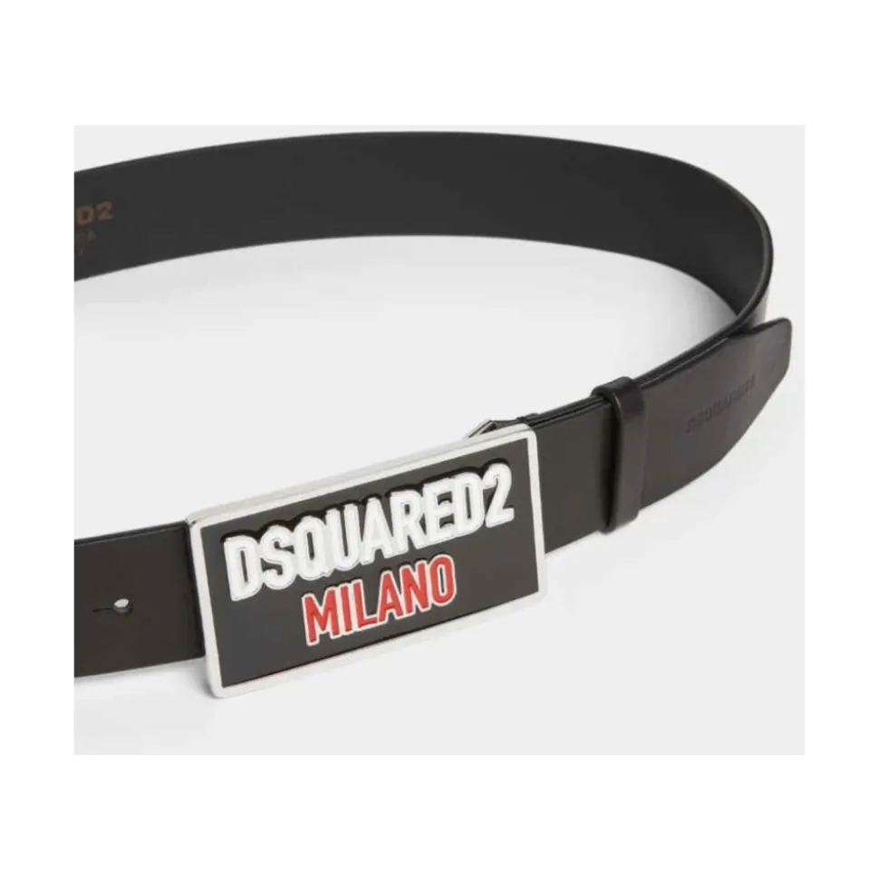 Leather Belt with Logo Buckle