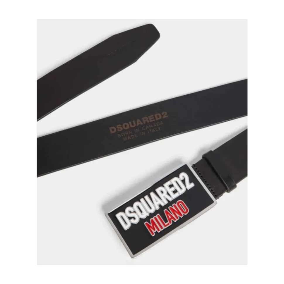 Leather Belt with Logo Buckle