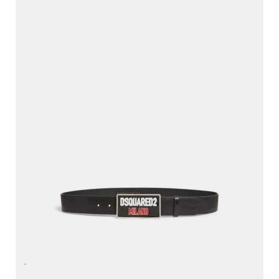 Leather Belt with Logo Buckle