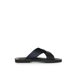 Leather Cross-over Sandals with Logo Tape