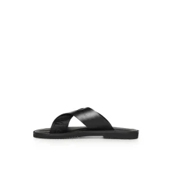 Leather Cross-Over Sandals with Logo Tape