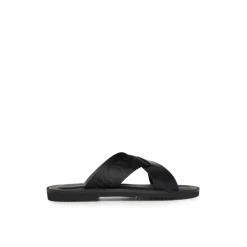 Leather Cross-Over Sandals with Logo Tape