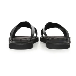 Leather Cross-Over Sandals with Logo Tape