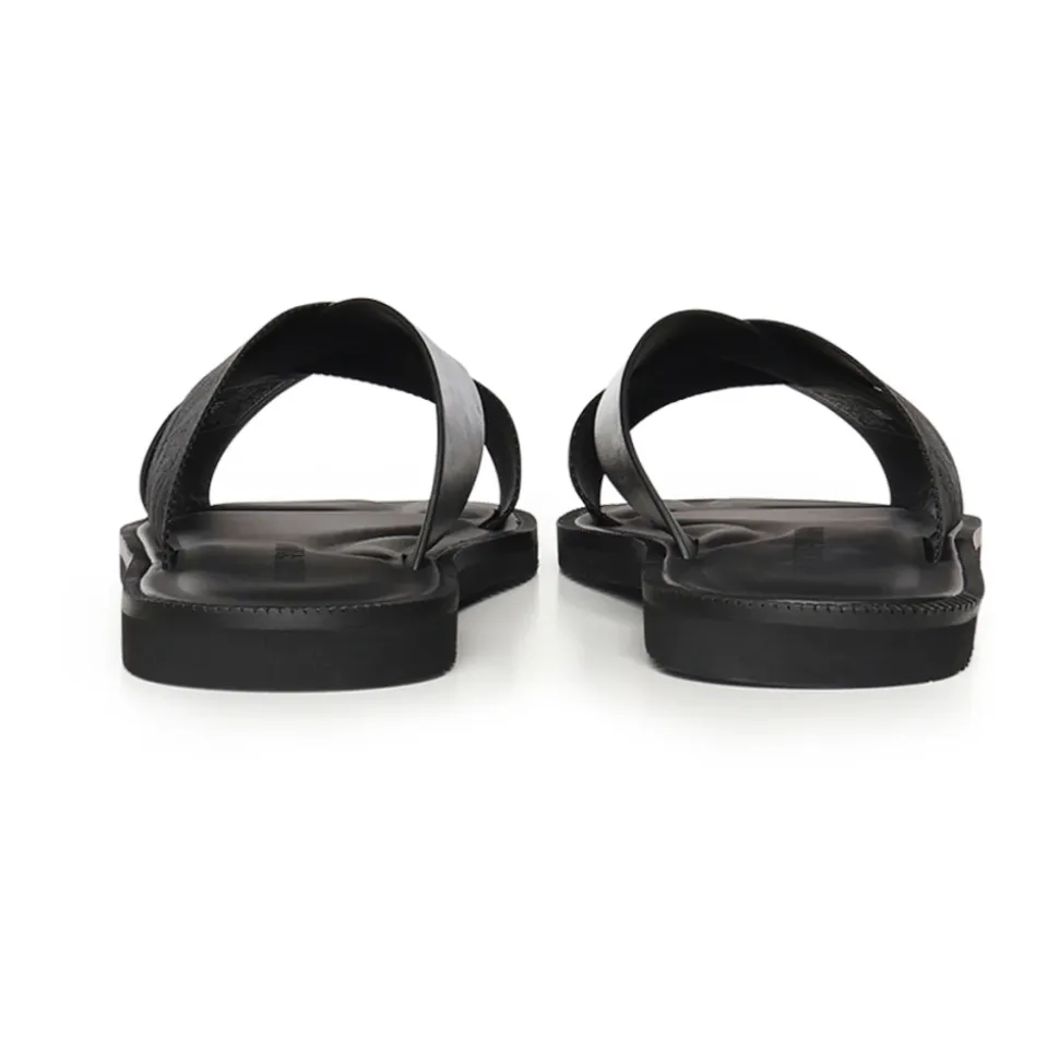 Leather Cross-Over Sandals with Logo Tape