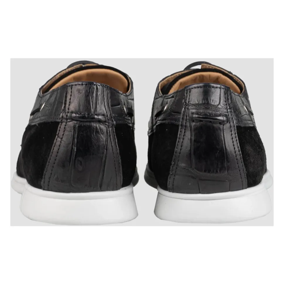 Leather Loafer with Crocodile Leather Inserts