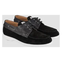 Leather Loafer with Crocodile Leather Inserts