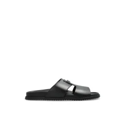 Leather slides with appliqué