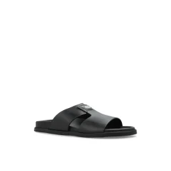 Leather slides with appliqué