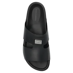Leather slides with appliqué