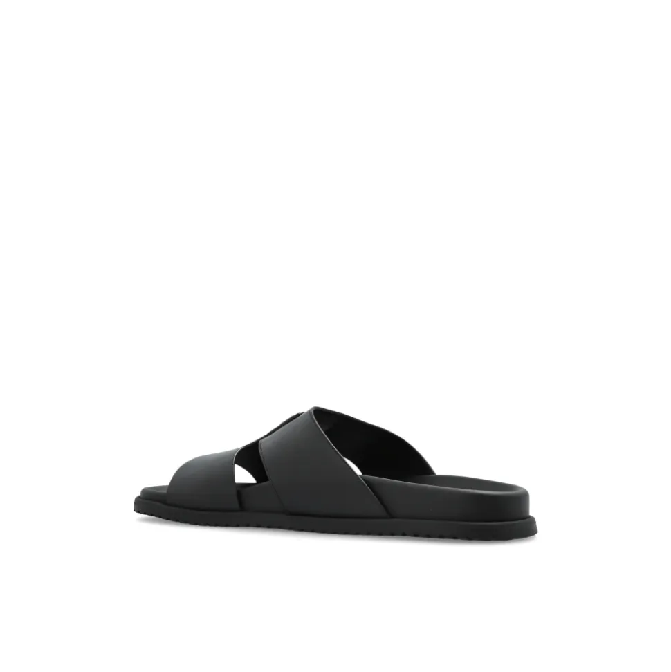 Leather slides with appliqué