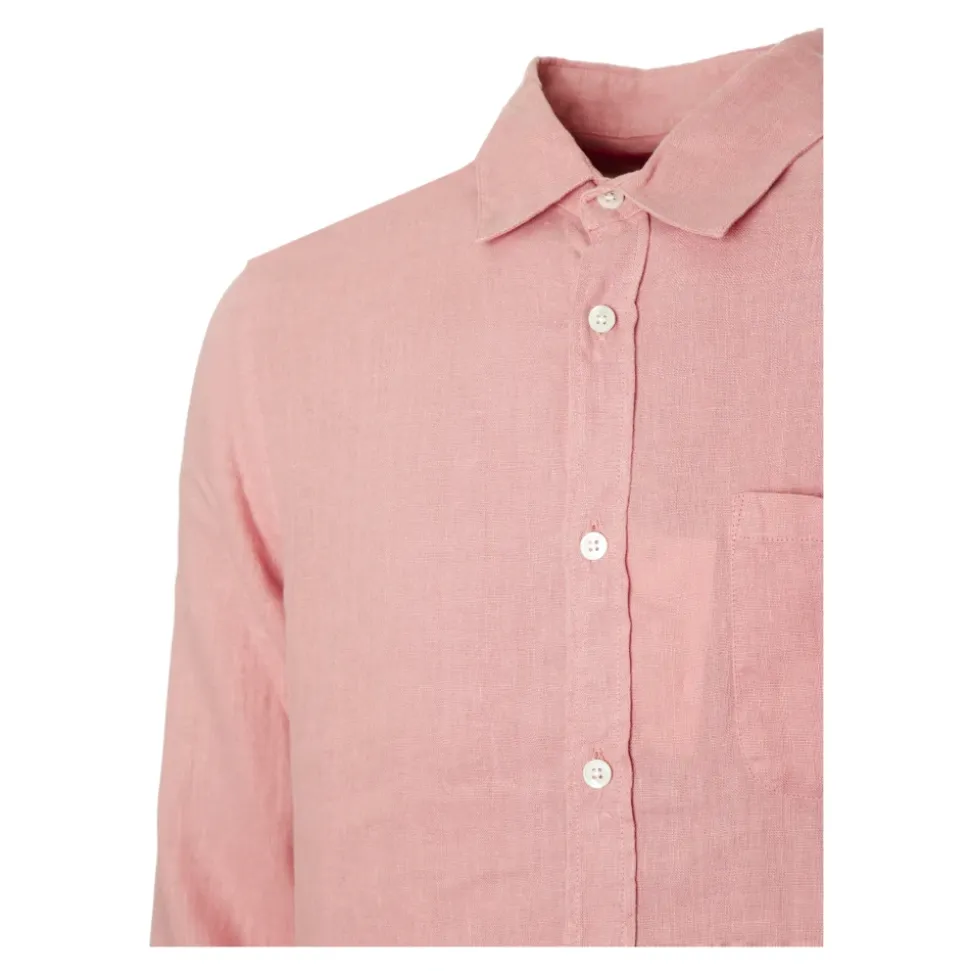 Linen Shirt Kent Collar Button-Up Chest Pocket